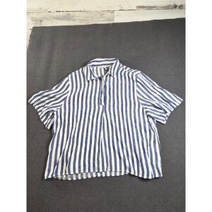 Lola River Flynn Blouse Womens XL‎ Blue White Striped Short Sleeve LR1158 NEW
